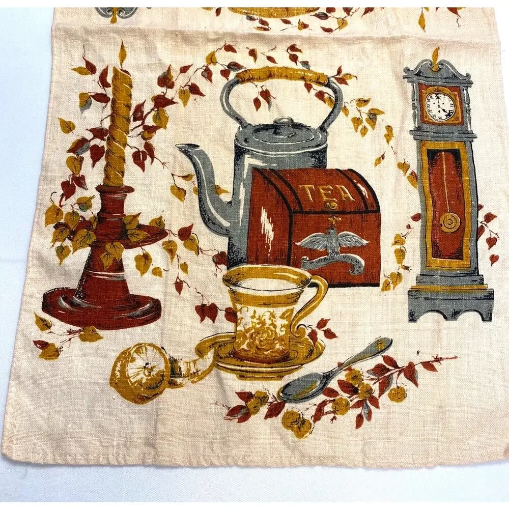 Vintage Parisian Prints Linen Tea Towels Coffee Tea Screen Printed Set of Two